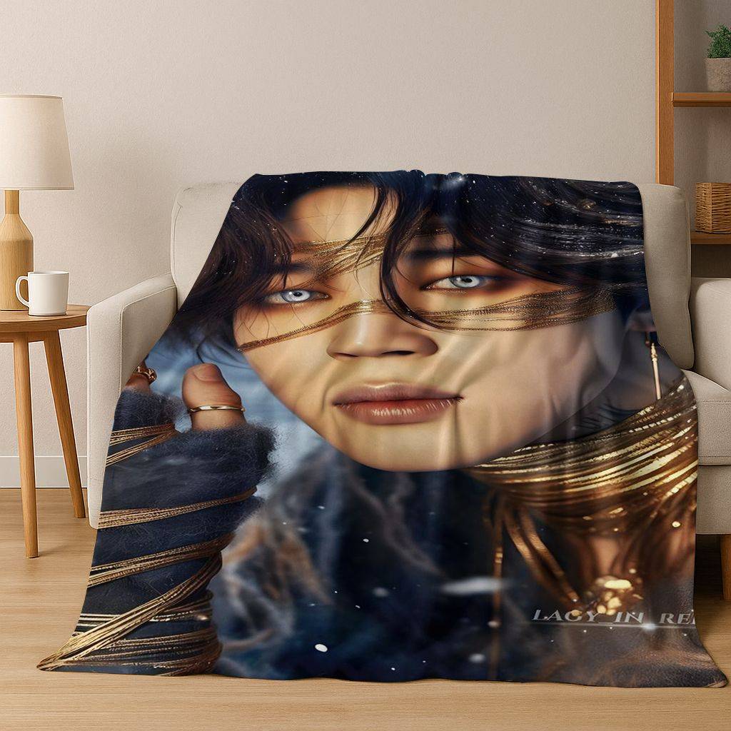 3D JIMIN Solo KPOP Sångare Flanellfilt, Varm och Mysig Mjuk Pläd för Hem Sovrum Säng Soffa Picknick Kontor Överdrag Gåva