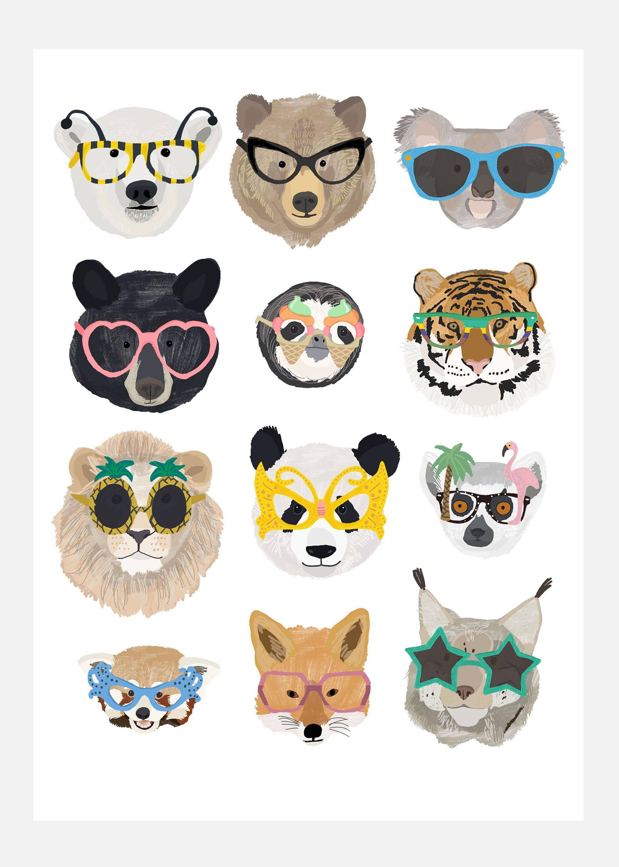 Big Cats In Glasses Print Canvastavla (50x70 cm)