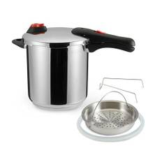 Amazon Basics Schnellkochtopf aus Edelstahl, mit Dampfgarer und zusätzlichem Silikonring, 9 l, Stainless Steel