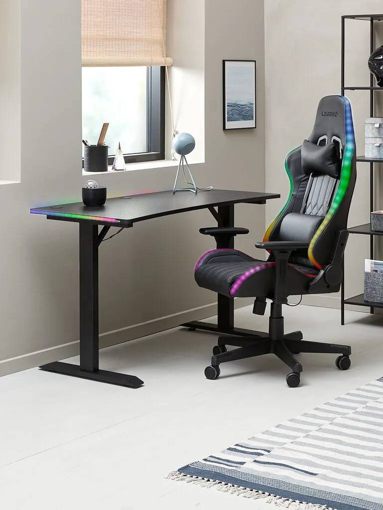 RANUM Gamer-stol RANUM med LED sort kunstlæder/sort