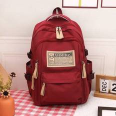 Retro British Style Versatile Contrast Color Street Fashion High-Quality Backpack, Large Capacity Multi-Function Suitable For School & Classes - Red