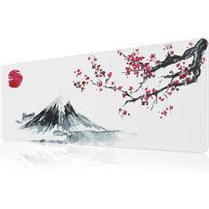 EFISH Japanische Kirschblüte Weißes Mauspad (800 × 300 × 3 MM) Erweiterte große Mausmatte Schreibtisch Pad, genähte Kanten Mauspad, rutschfester Gummiboden, Gaming Mauspad XL