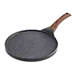 SENSARTE Nonstick crepepanna, dosa-panna, formgjuten aluminium, platt pannkaksstekpanna, Tawa-grillpanna, 26 cm med svalt handtag, induktionskompatibel, PFOA-fri