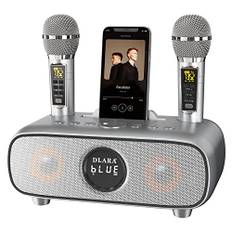 Upgrade Karaoke Maschine für Erwachsene und Kinder, tragbares Bluetooth 2 UHF drahtloses Karaoke Mikrofon mit Halterung/USB/TF-Karte/AUX-in, PA-Lautsprechersystem für draußen/drinnen-Grau