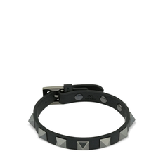 Rockstud Leather Belt Bracelet - Black - 01