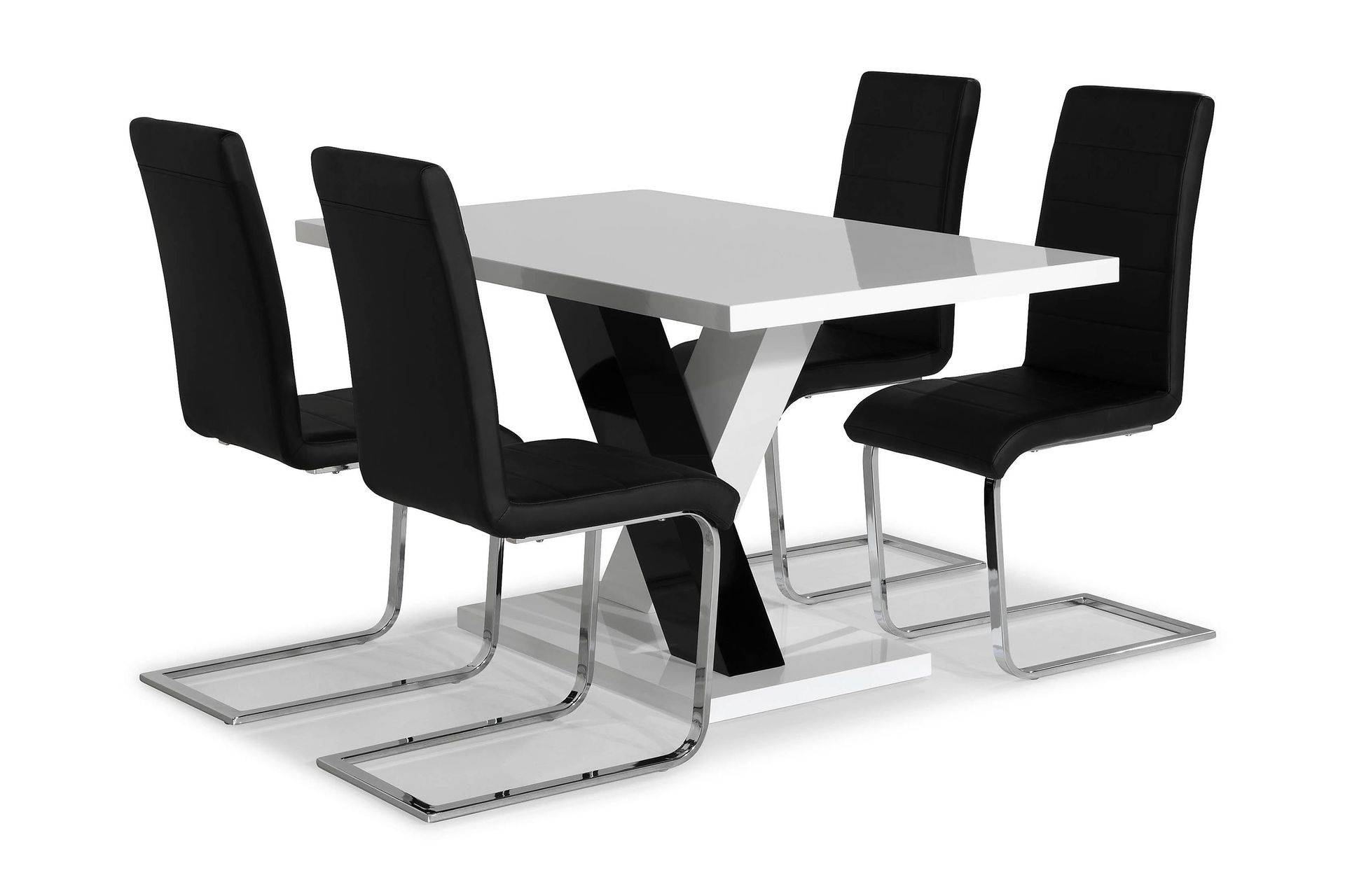 Scandinavian Choice Cesi Matgrupp 140 cm med 4 Cibus Stol Vit/Svart/Svart PU/Krom
