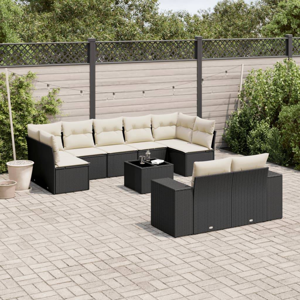 Sofasæt Til Haven 10 Dele Med Hynder Polyrattan - Sort og cremefarvet / Uden bord