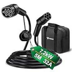 GONEO Typ 2 Laddkabel 7,2kW 5M 32A Laddkabel för elbil Typ 2 1-Fas Mode 3 för E Car EV/PHEV Typ 2 Till Type 2/CSS2 EV Laddkabel med Bärväska