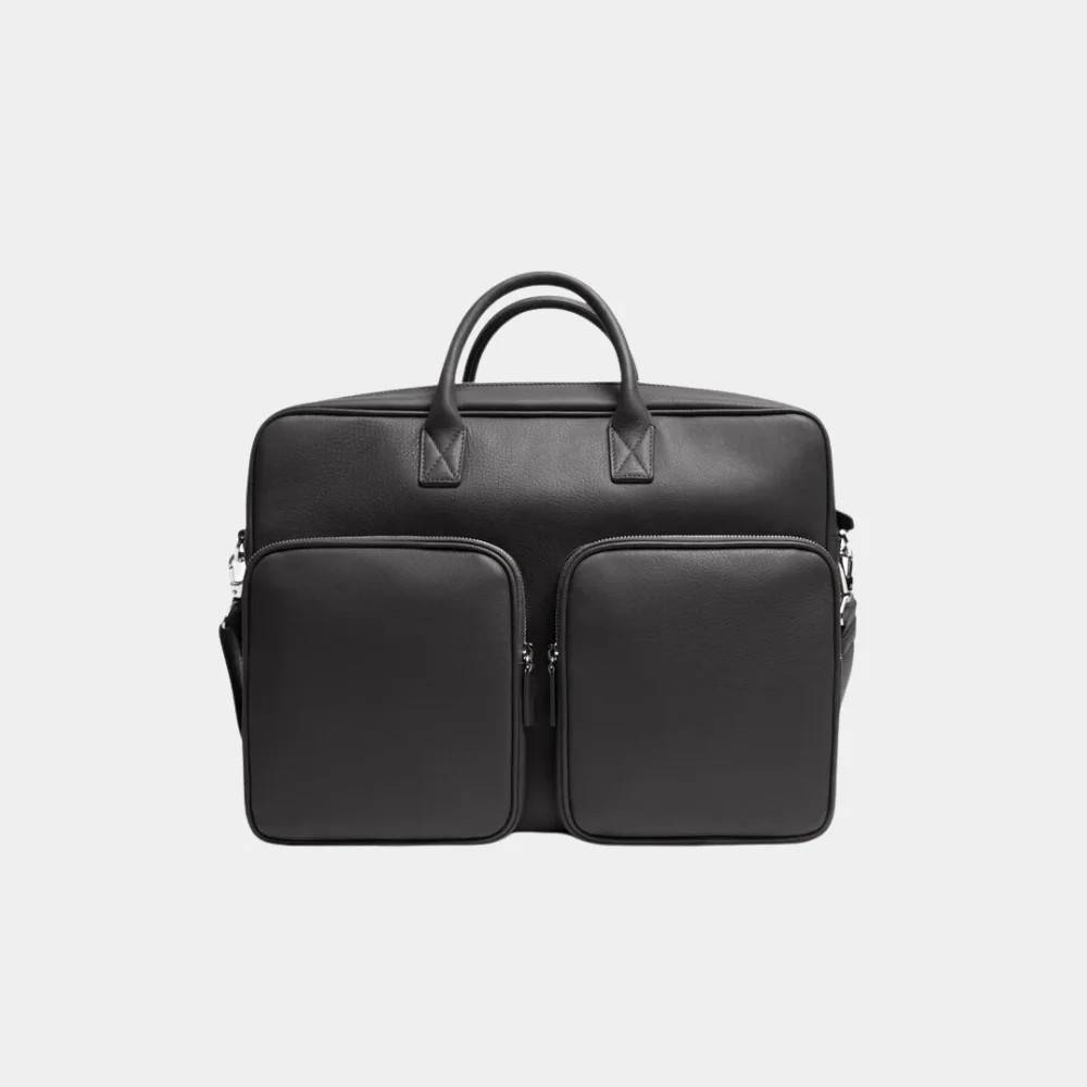 Premium Black Leather Large Laptop Briefcase Bag