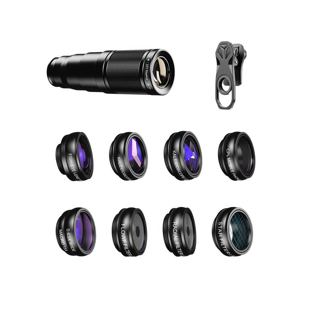 10 in 1 Mobile Phone Lens Kit 22X Telephoto Lens Fisheye Lens+Wide Angle Macro Lens+CPL Filters for All Smartphones