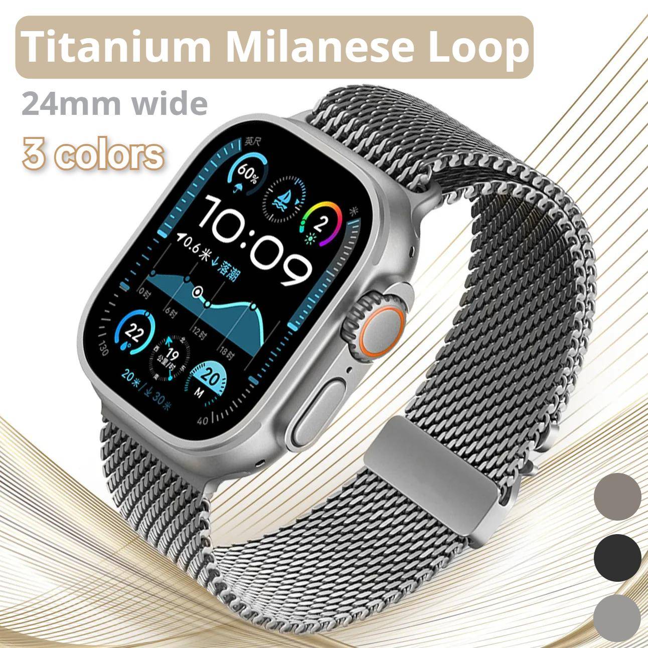Titanium Milanese Loop-armband för Apple Watch Series 11 46mm Fallskärmsspänne Armband iwatch Ultra2/3 49mm Armband Series10 9 8 7 6 SE3 45mm 44mm 42m