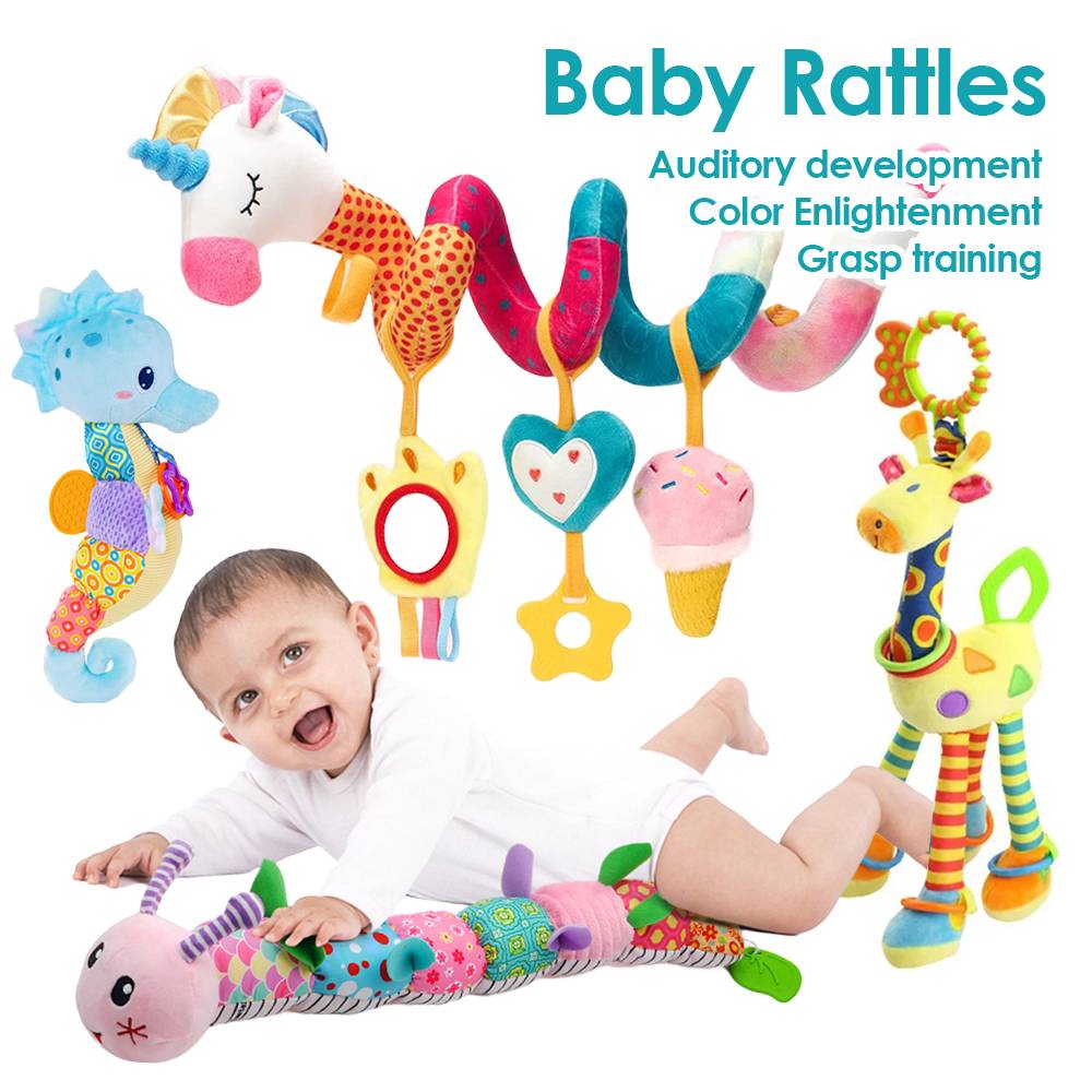 1pcs Soft Giraffe Animal Handbells Rattles Plush Infant Toddler Car Bed Hanging Toy Baby Early Education Development Handle Toys