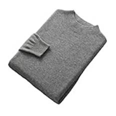 Herr 100 procent ulltröjor Mock-Neck långärmad stickad pullover solid varm tröja, Grått, S