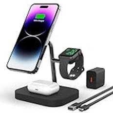 Boaraino Trådlös laddare, magnetisk 3-i-1 laddningsstation, kompatibel med iPhone 14/14 Max/14 Pro/14 Pro Max/13/13 Mini/13 Pro/13 Pro Max712, iWatch 8/7/6/SE/5/4/3, Air Pods 2/3/Pro