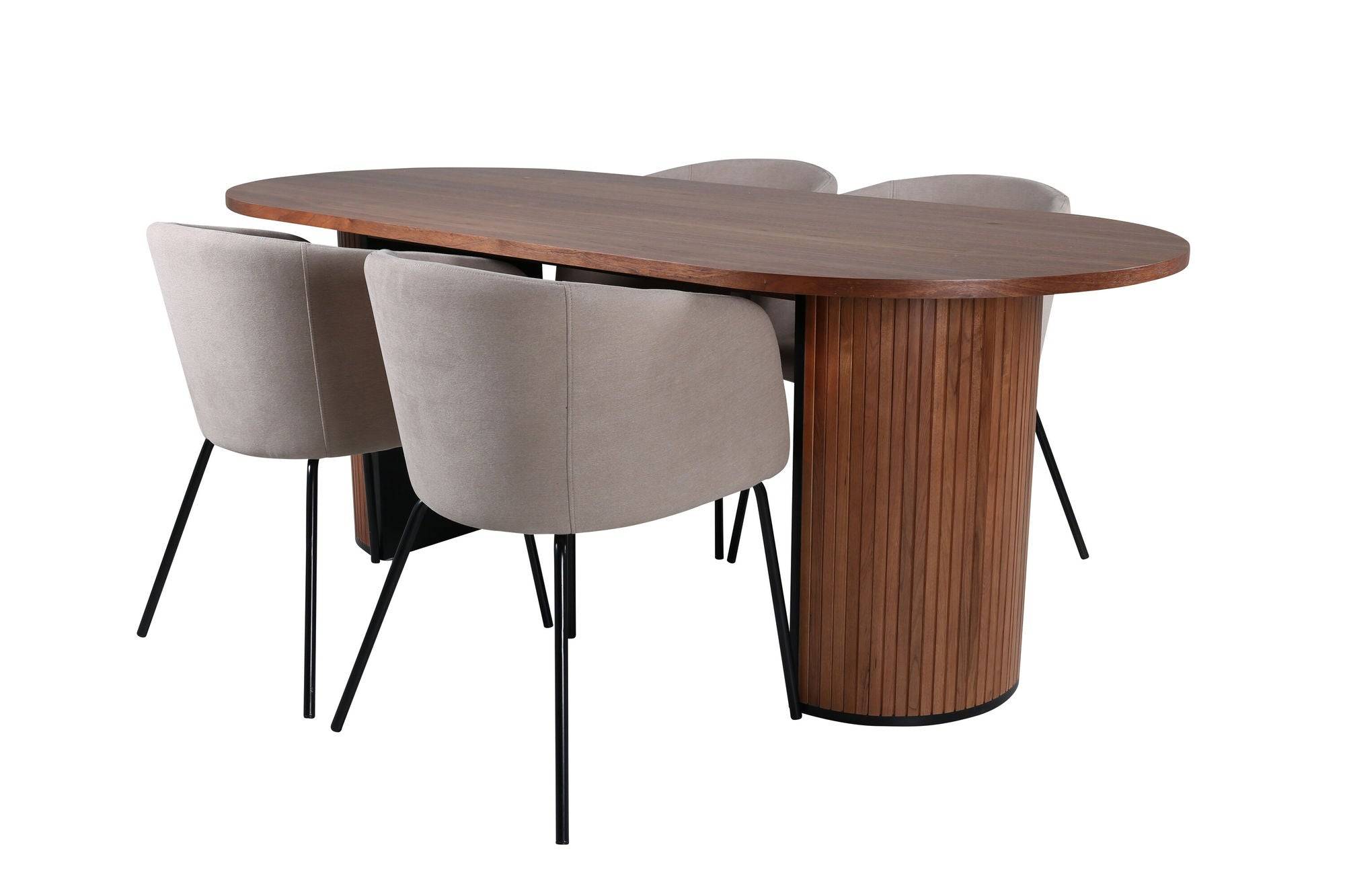 Venture Home Bianca Oval spisebord , Valnød Black Veneer+Berit stol , Black Beige Fabric (Polyester linen )_4