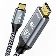 Anslutning: USB C till HDMI 2.1-kabel, 8K@60Hz 4K@240Hz typ C till HDMI High Speed kabel, HDR HDCP 2.3 Thunderbolt 4/3 till HDMI-kabel 2.1, kompatibel med iPhone 15 Pro MacBook Pro/Air UHD TV-skärm, 2