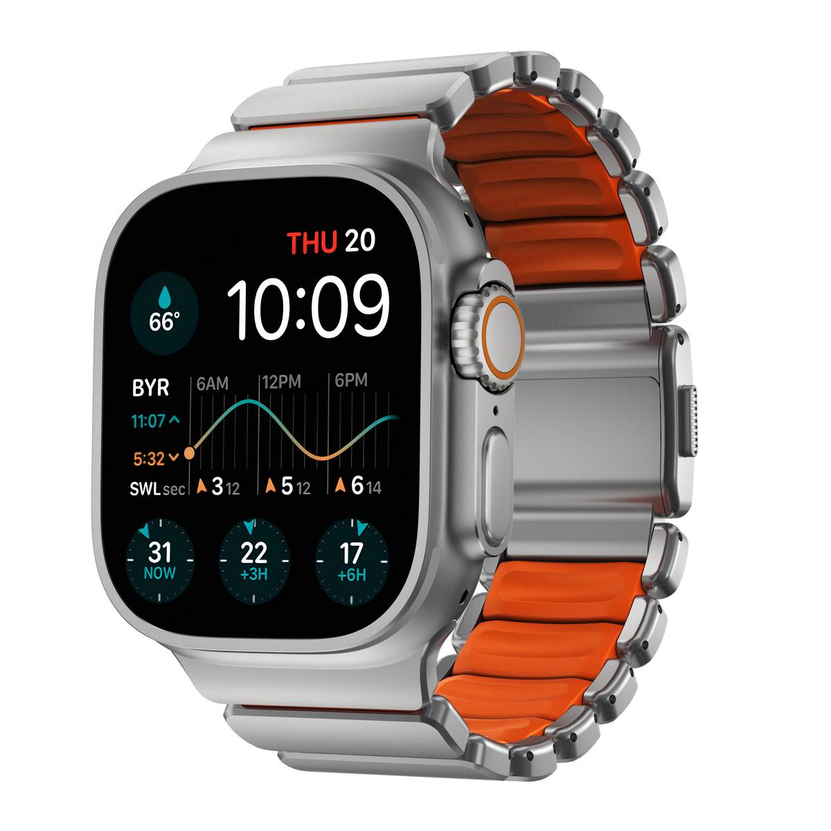 Nomad Stratos Band Apple Watch Ultra 49mm 1st Gen Natural Titanium - Ultra Orange