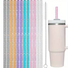 TEMU 12pcs Replacement Straws For Stanley 30oz 40oz Tumbler, 12in Reusable Straw For Stanley Cup, Long Straws With Cleaning Brush