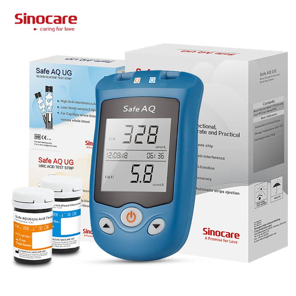 Sinocare Safe AQ UG Blood Glucose Meter Uric Acid Test Kit or 50 Uric Acid Strips for Diabetes Gout Pregnant Glucometer