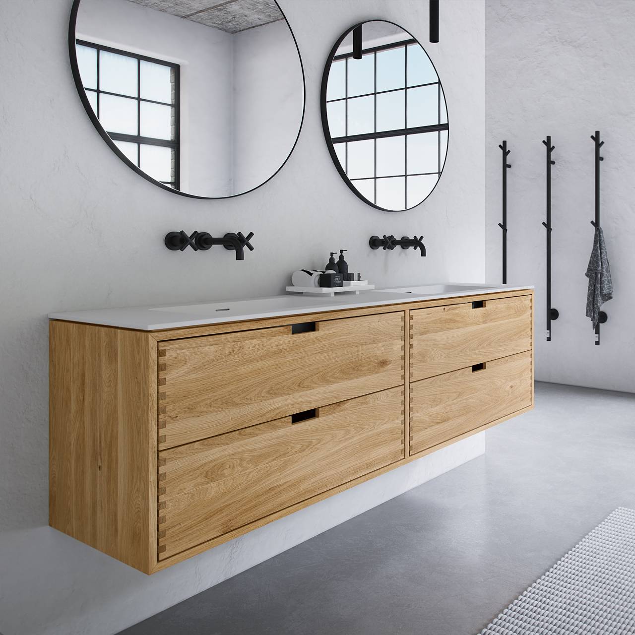 CPH Tapwork Soft 180D - Snedkermøbel i Natur Eg inkl Mathvid SolidTec vask Badeværelsesmøbel - fra Bad&Stil.