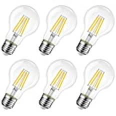 LVWIT E27 LED-glödlampa, 6-pack, A60 60 W 806 Lm, 6 500 K dagsljus vit, icke-dimbar, retro vintage glödlampa ..