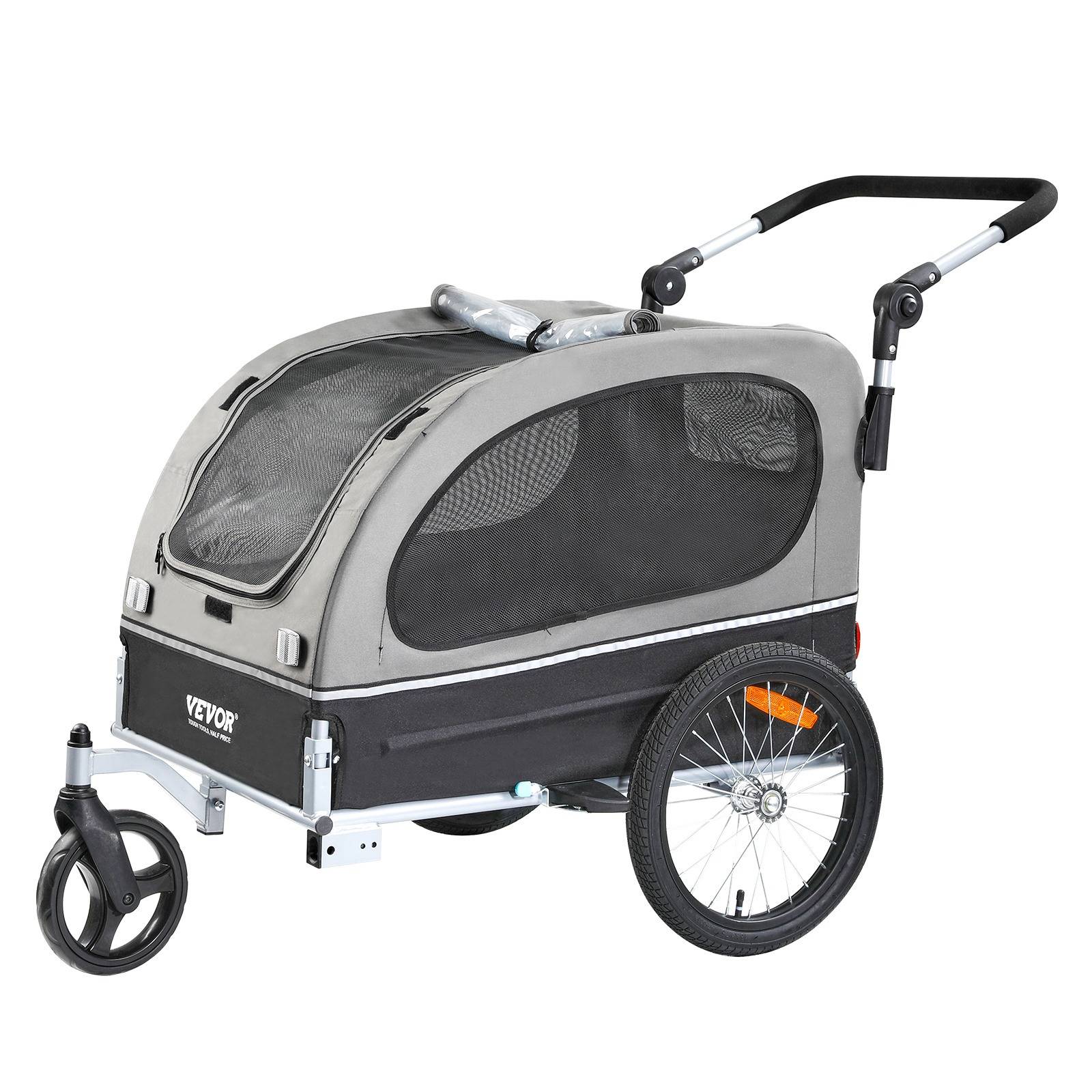 TEMU Vevor Dog Bike Trailer, Supports Up To 88 Lbs, 2-in-1 Pet Stroller Cart Bicycle Carrier, Easy Folding Cart Frame Release Wheels, Universal Bicycle Coupler, Reflectors, Flag, Black/gray