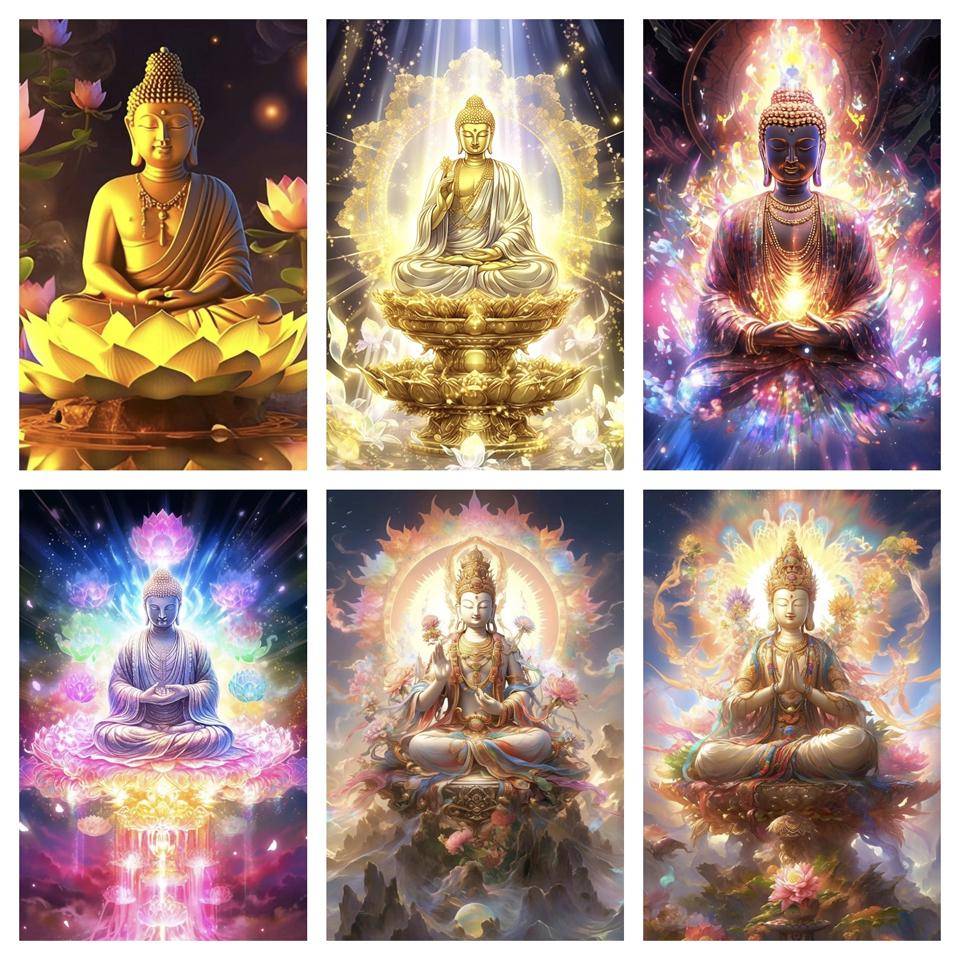 Diamond Painting Religion Buddha Borrmaskin Mosaik Broderi Lotusblomma 5D DIY Hem Dekorativ Vän Gåva 2024 Ny Väggdekor