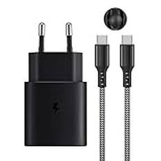 25 W USB C Snabbladdare Strömförsörjning PD3.0 Fast Charger kompatibel med Samsung Galaxy S22/S21+/S21 Ultra/Z Flip 3/Z Fold 3 5G/S20/Note20/10/9/S10/iPad Pro 12,9, med typ C Nylon laddningskabel 2 m