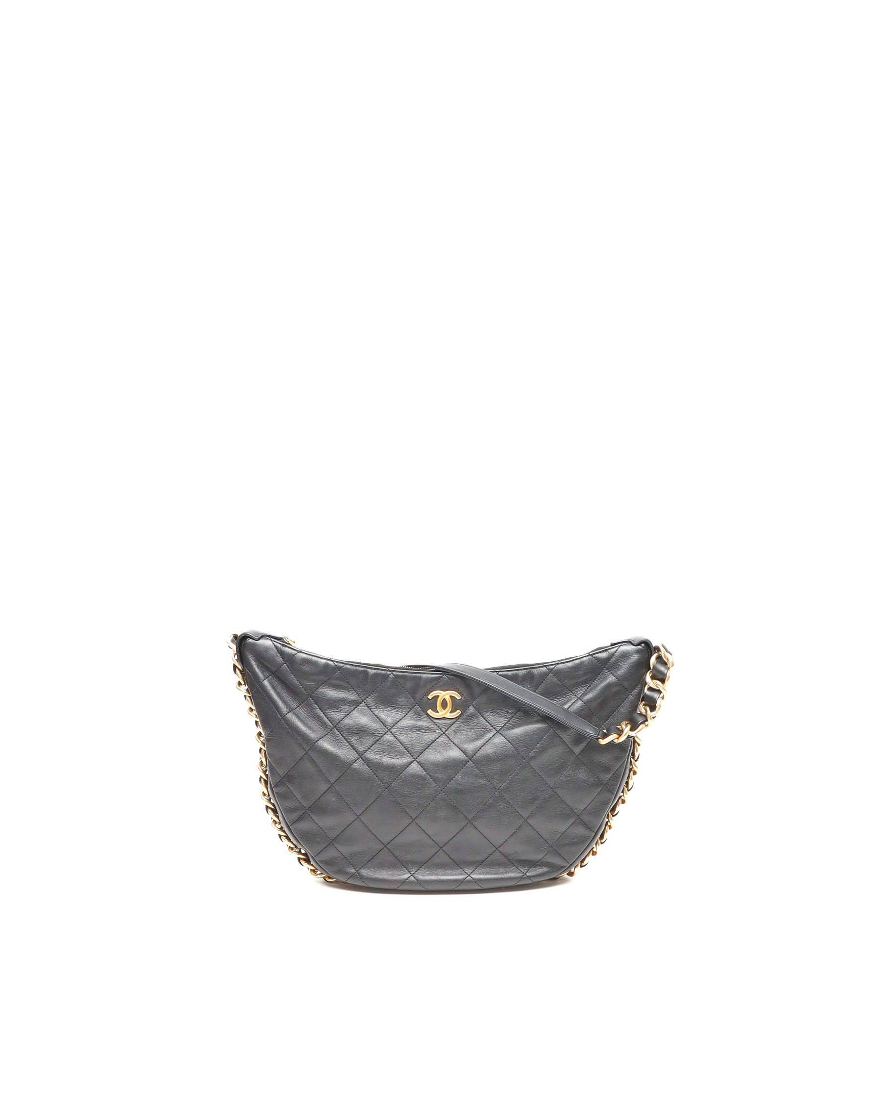 Chanel Medium Lambskin Chain Around Hobo Bag - Black (One Size)