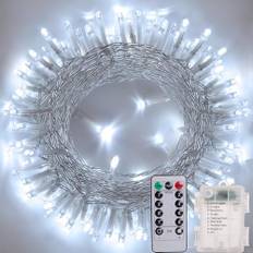 Litark Batteridrivna julljusslingor med fjärrkontroll, vattentät, timer, 8 lägen, för julgran, trädgård, för inom- och utomhusbruk, dekorativ (vit, 20 m)