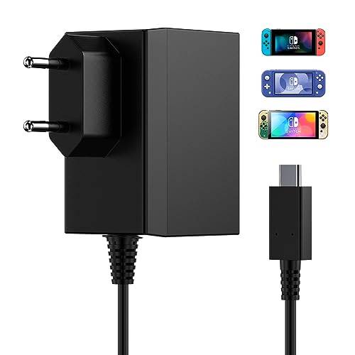 Jippofu strömadapter för Nintendo Switch, laddare för NS switch 15V / 2.6A stöder snabbladdning i TV-läge, laddningskabel laddare för Switch Pro Controller/Switch Lite/Switch OLED/Switch