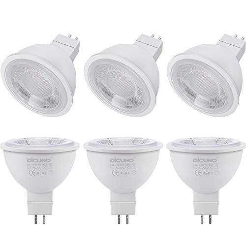 DiCUNO GU5.3 MR16 5W LED-glödlampa, icke-dimbar spotlight, 50 W halogen ekvivalent, 500 LM, varm vit 2700 K, AC/DC 12 V, 38° strålvinkel, 6 paket