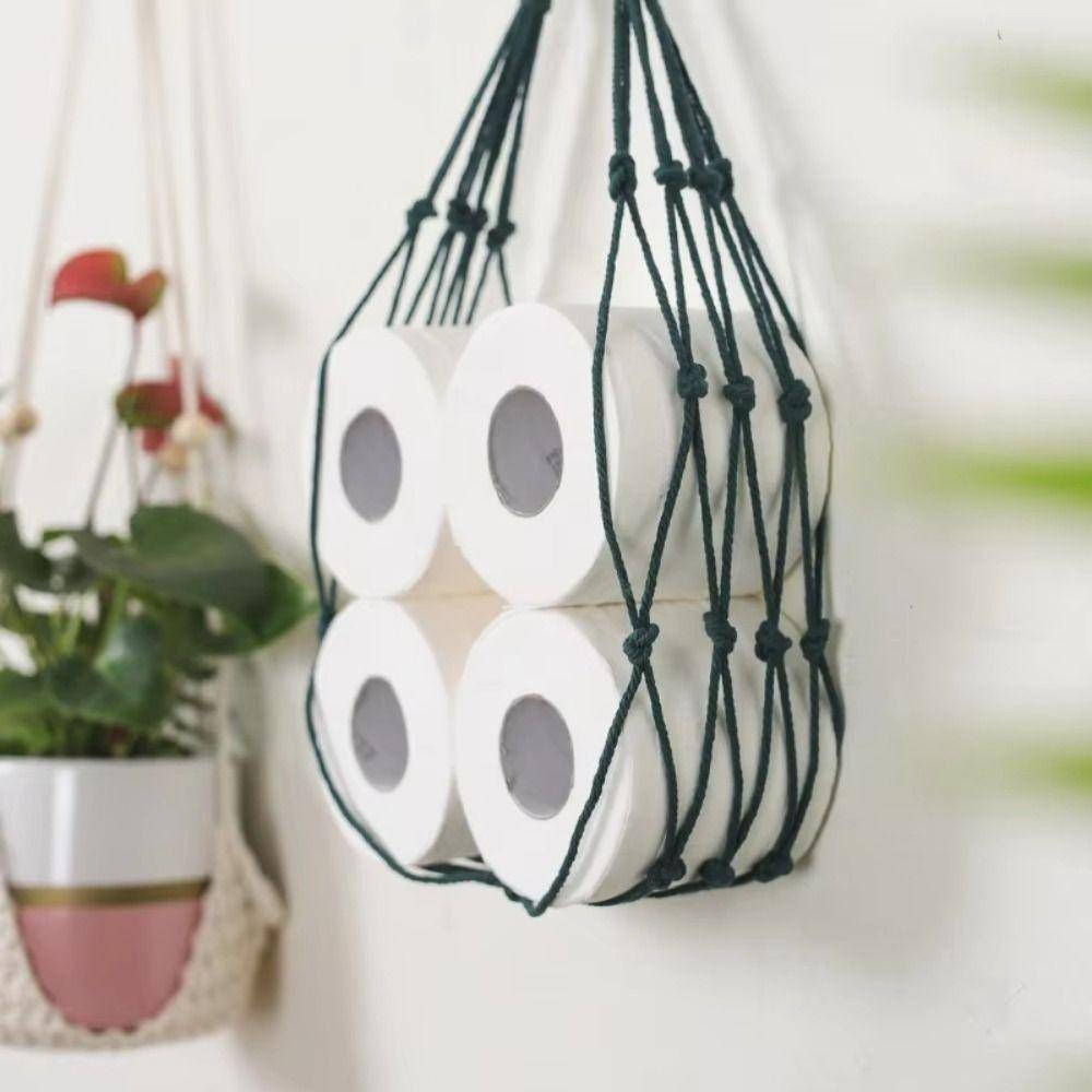 Hängande Toalettpapper Handdukshållare Badrumsinredning Rullförvaring Nätpåse Pappersställ Retro grön