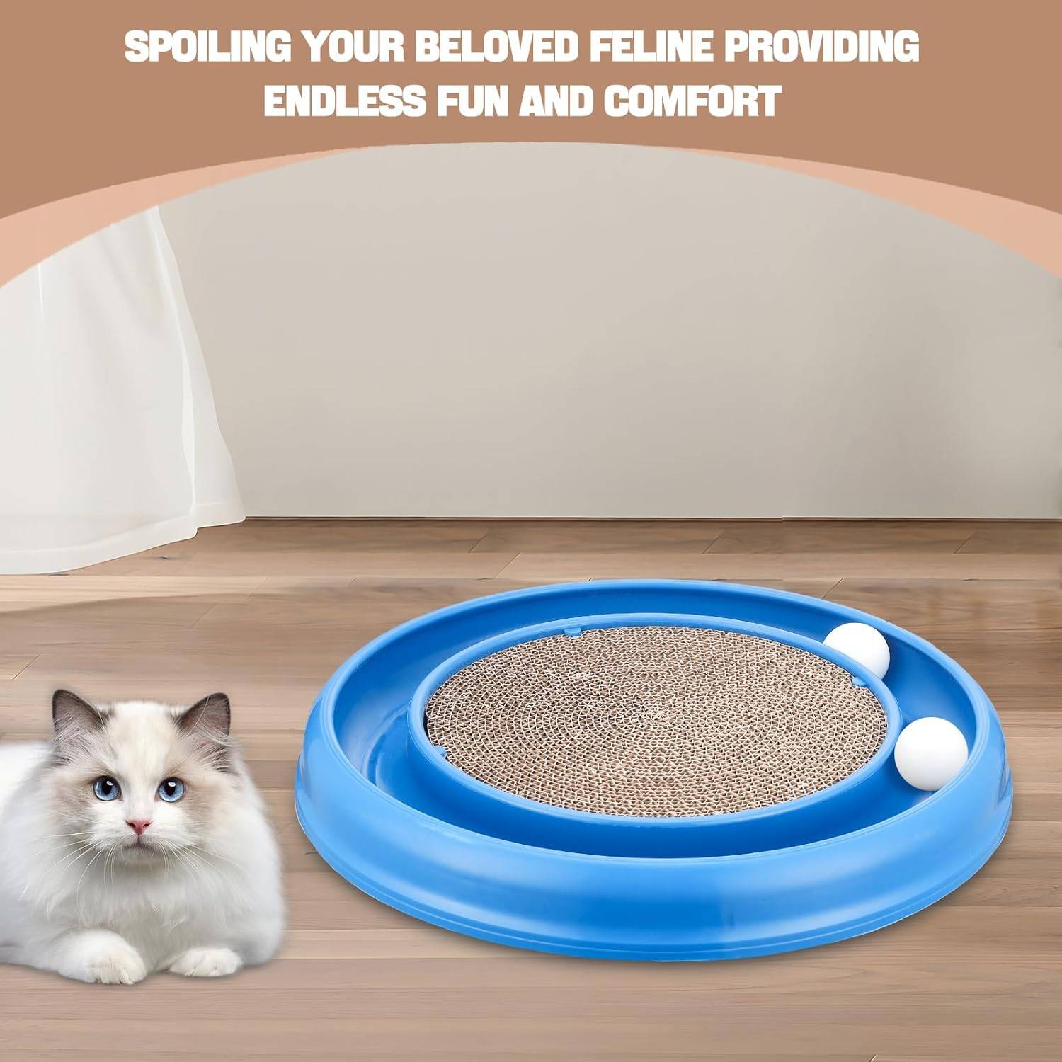 Round Cat Ball Track Scratcher Interactive Toy Durable Claw Grinding Board For Indoor Cats