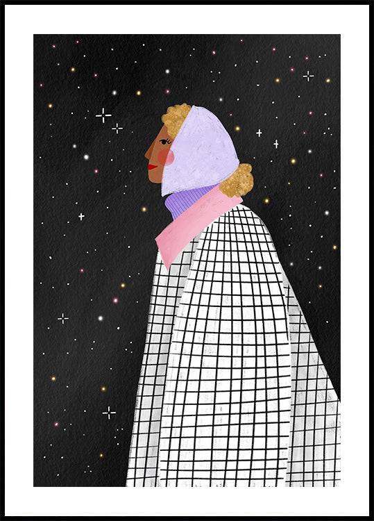 The Lady with the Stars (30x40cm) - Plakater > Konstaffischer, Modeposters, Illustrationsposters, Rymd Posters, BD, LANGFIX