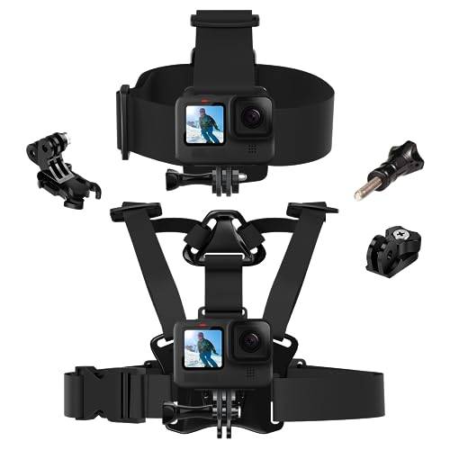 TELESIN Huvudfäste rem bröstmonteringssele videokameramontering tillbehörssats kompatibel med Go Pro Hero 12, 11,10,9,8,7,6,5,4, DJI Action 3 2, AKASO, Insta360 X3 X2-kameror