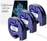3 x Msudoku Kompatibel med Dymo 91221 12 mm x 4 m Etikettband S0721660 Kompatibel med Dymo Letratag Plastic White Tejp 91201 Svart på Vitt, för LT100H LT100T QX50 XR XM 200B 2000