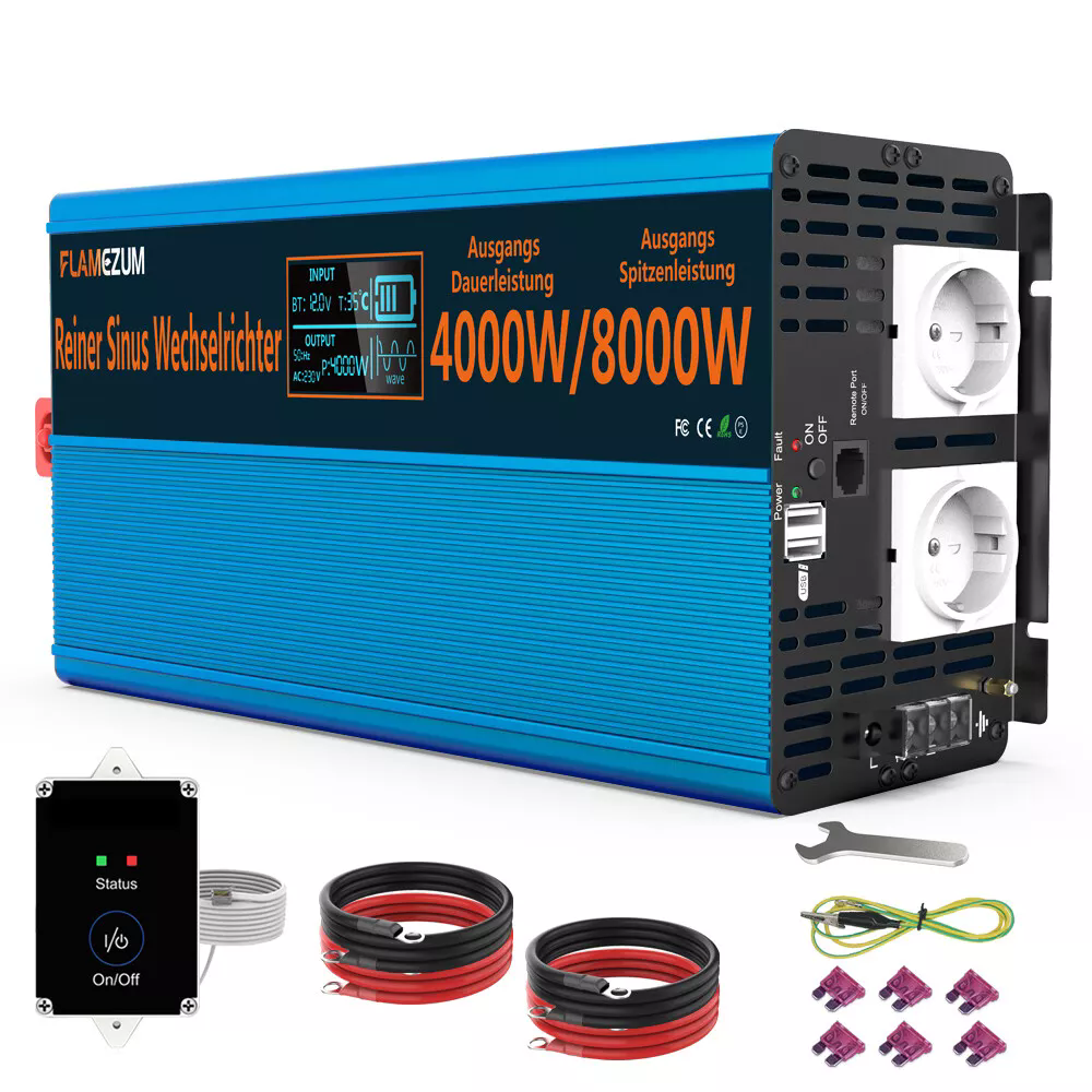 4000W 8000W Pure Sine Wave Inverter 12V 24V 230V DC To AC Portable Power Voltage Converter With Remote Control for RV Boat