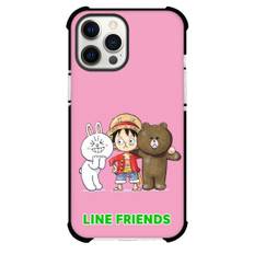 LINE Friends Phone Case For iPhone Samsung Galaxy Pixel OnePlus Vivo Xiaomi Asus Sony Motorola Nokia - LINE Friends Luffy Brown And Cony Standing On Pink Background