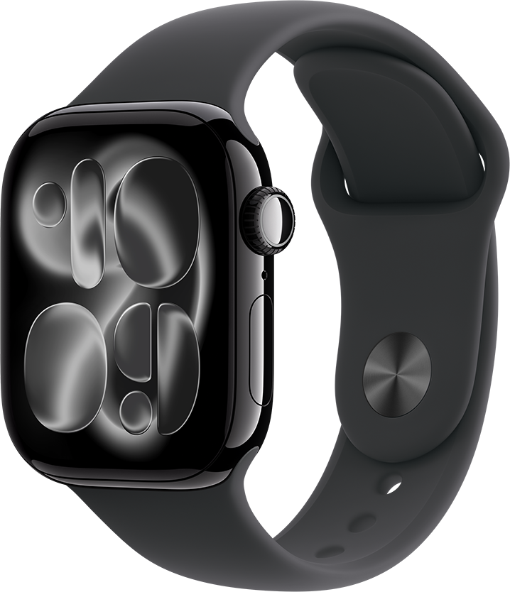 Apple Watch Series 11 GPS 42mm Aluminiumboett Gagatsvart • Sportband Svart - M/L