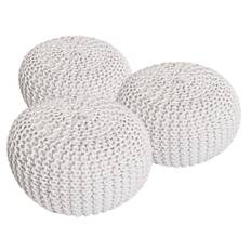 Sittpall pouf set 3 st. Ø 55 cm h 37 cm grovt stickad - Vit