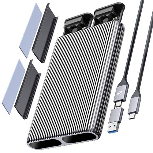 ORICO Dual-Bay M.2 NVMe SSD-hölje i aluminium, USB3.2 Gen2 10 Gbps, M.2 typ-C dockningsstation för PCIe M-Key, B&M Key 2230/2242/2260/2280 SSD, verktygsfri, upp till 4TB AM2-2N