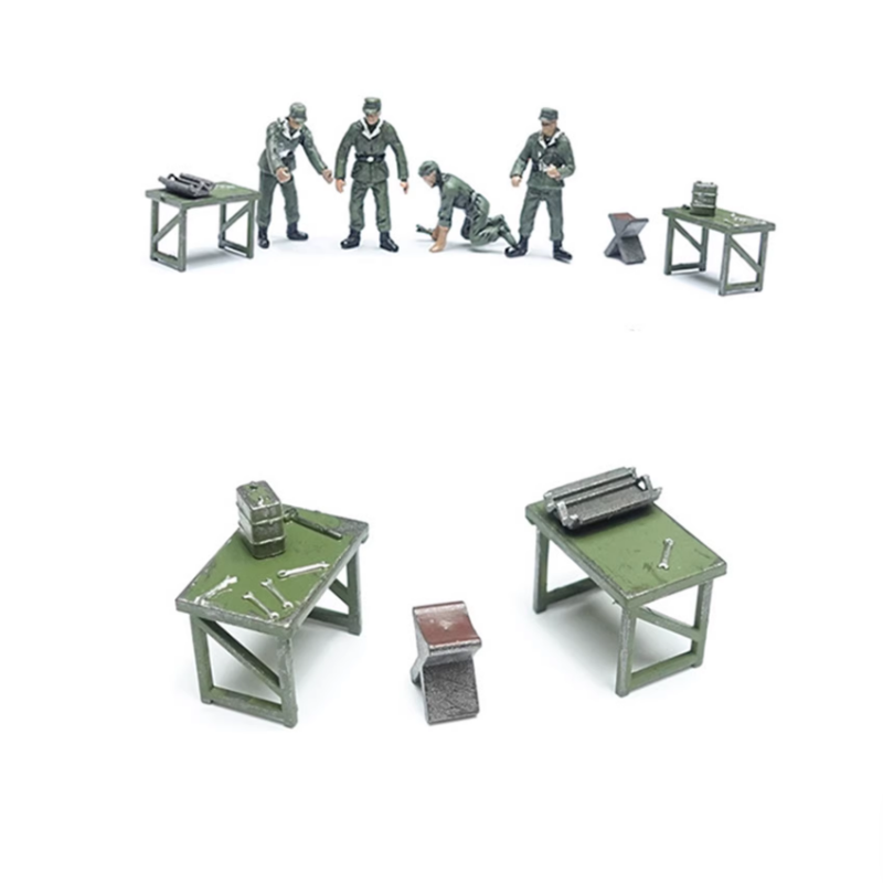 1:72 Scale Resin Material German Armor Repairer 4 Soldiers + Attachments Suitable For Tank Scenes Collectible Decorative Display