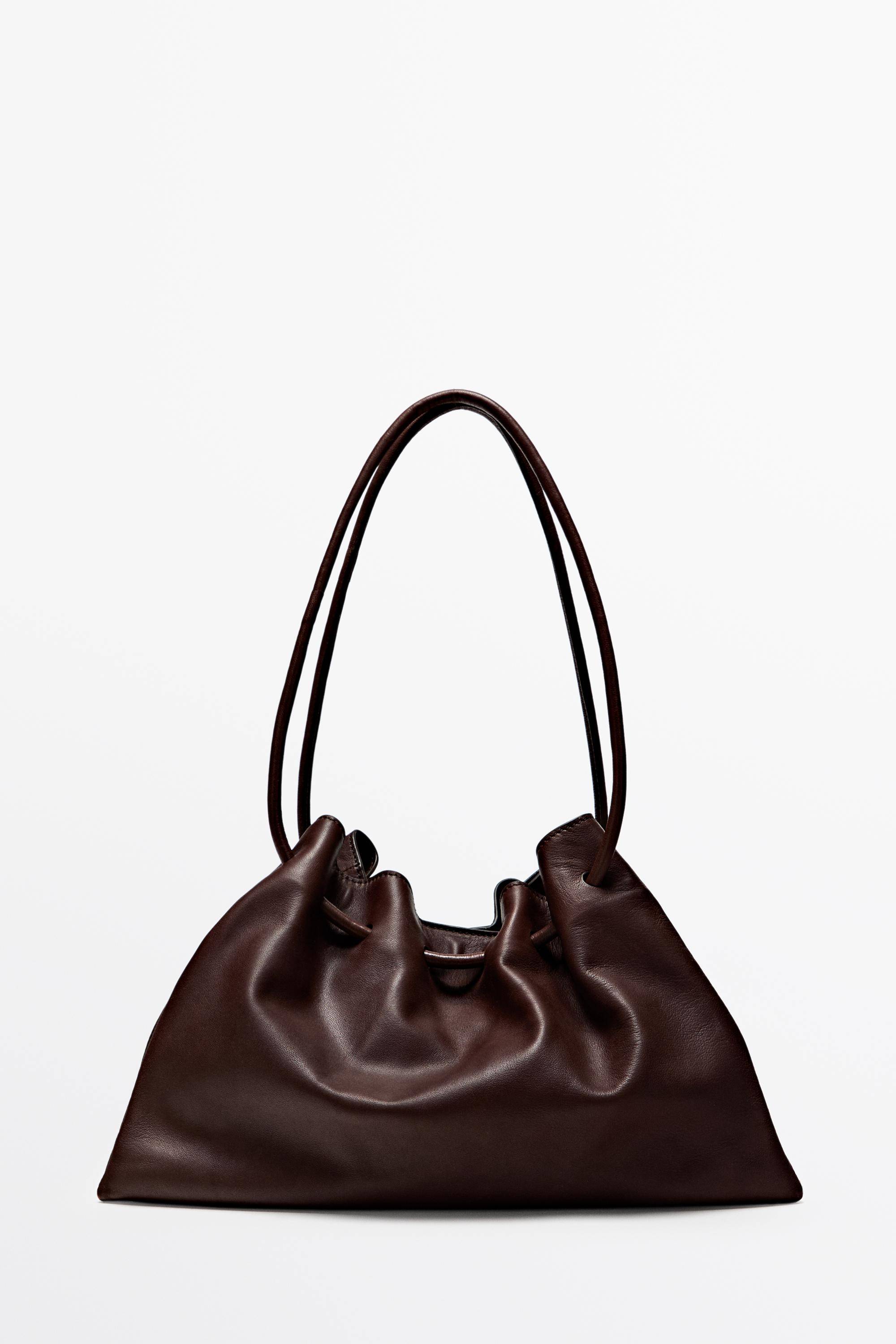 Massimo Dutti - Female - Taske Med Flæsedetalje I Nappalæder - Brun - 01