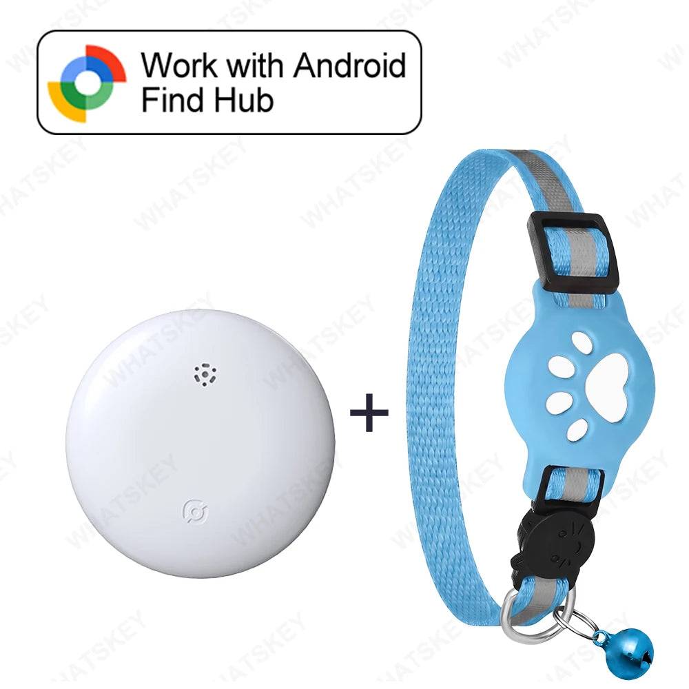 Google Find My Device Pet Collar Tracker for Cats & Dogs — Android Compatible - White-SkyB collar