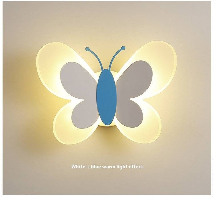 Butterfly Lamp Creative Cartoon Children Bedroom Wall Lamp - Tri color dimming / Blue And White