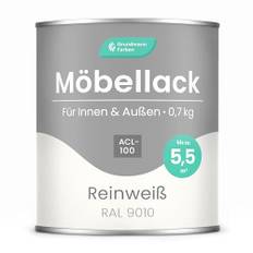 Grundmann Möbellack ACL 100 - Weiss 0,7 Kg - Lösemittelfrei & Geruchsarm - 4in1 Möbelfarbe inkl. Grundierung - Innen und Außen - Für Holz, Metall & Kunststoff - RAL 9010 Reinweiss