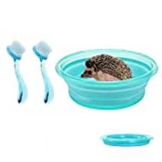 HanryDong hopfällbar igelkott badkar, med 2-delat set badborste, plast liten djurpool, bad sand rum bastu, för igelkott hamster, marsvin, blå, rosa