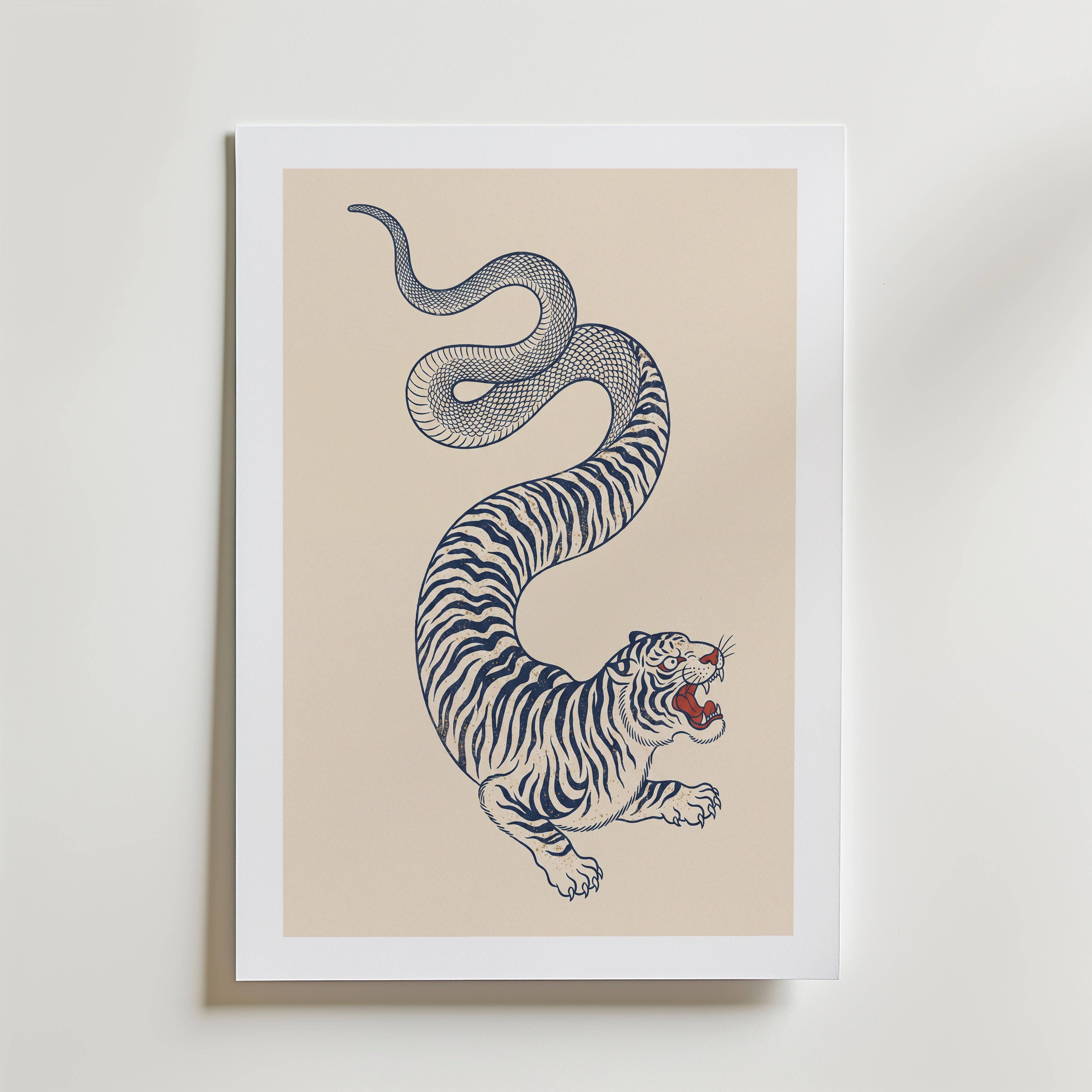 Tiger Serpent II Poster - Premium Canvas 100x140 cm Med passepartout