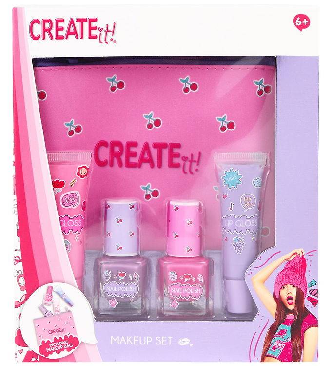 Create It Makeup-sæt - Lip Gloss/Neglelak m. Sminkepung - Create it - OneSize - Sminke